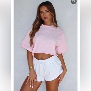 White Fox Let’s Get Started Oversized Cropped Tee Pink Size XXS/XS
